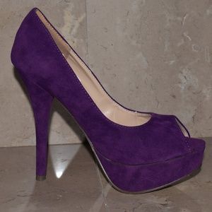 Purple Suede Platform Peep Toe High Heels NIB
